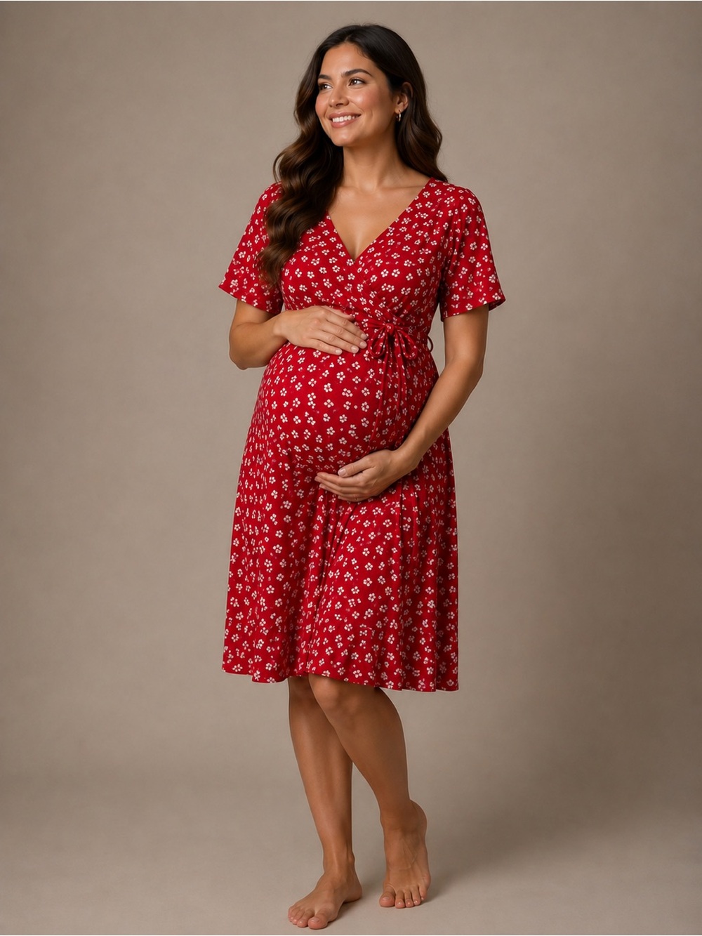 Seraphine Red Floral Wrap Midi Dress